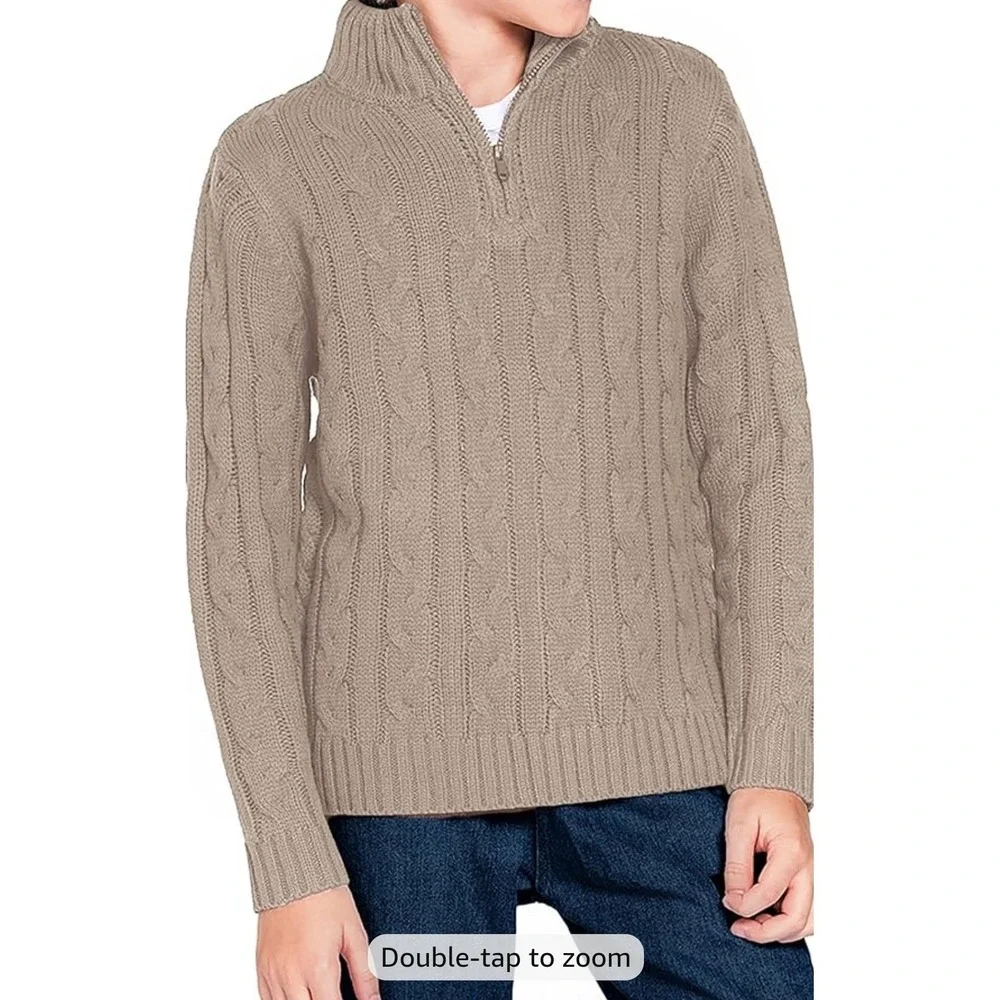 Arshiner Quarter Zip Sweater‎ Kids Size 140 Tan Cable Knit Mock Neck Pullover